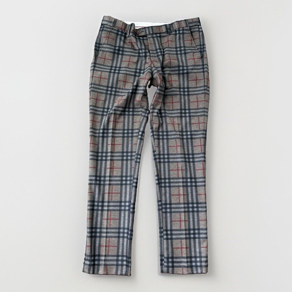 Barabas Men's Plaid Dress Pants 34x32 Check Slim Fit Chino Trousers